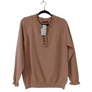 BTFBM Sweater Womens Medium Blush‎ Pink Ruffle Knit Pullover Long Sleeve 7040